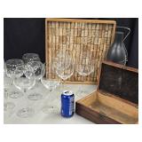 Lot - Mahogany Box, 3 pressed glass Crystal