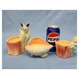 3 pcs. Shawnee Art Pottery Deervbeside stump,