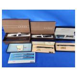 5 Cross pens and Pierre Cardin pen set.   Look at