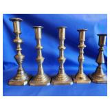 5 brass candlesticks.  9.5" candlestick
