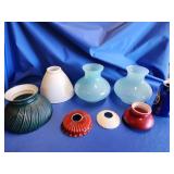 7 vintage glass shades.  Various makers, ages and