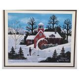 Folk Art Litho - Print Landscape with Mill and