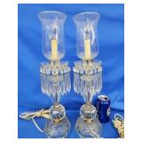 Pair hurricane shade crystal prism lamps.  18" H.