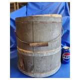Antique wood bucket with lid.  12.75" H.  Wire