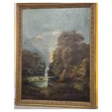 19th C. Landscape / Hunt Scene Trees, Mountains,