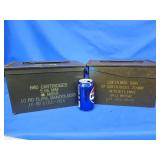 2 metal military ammo boxes / cans.  Look at the