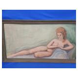 Oil on canvas "Nudy Judy"  artist board.  Framed