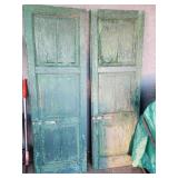 2 antique wood  shutters  slide lock.  63.5" H x