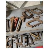 Lot - Tow Hitch,  4 wrenches, 15 C Clamps sizes