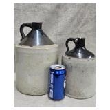 2 Vintage Stoneware Jugs with finger grip handles