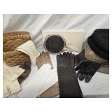 Vintage 6 pair gloves , black wool hat, Fuller