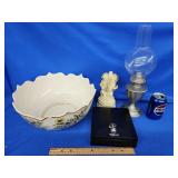 Small Sentry lock box, Pewter oil lamp, Resin