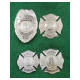 4 vintage badges: Union Fire Dept. Farhills, NJ,