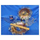 American Fostoria pitcher, round bowl and 2 Iris