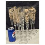 10 Champaign Flutes,  blown glass , hollow stems