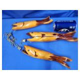 3 cedar carved fish on fish stronger chain.  Made