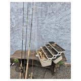 Antique primitive pine bench , vinrage tackle box