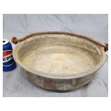 Antique copper and tin pan with wrought iron