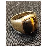 14 K Electroplate ring with Tiger Eye stone.