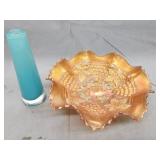 Marigold carnival glass bowl grapes and cable