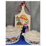 Merry Mushroom Lot - 2 Corning Ware Round