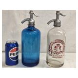 2 Seltzer Bottles  - one blue frosted glass A.