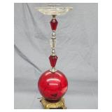 Mid Century Modern Ruby lighted Glass and Metal