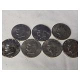 7 Eisenhower One Dollar Coins 1971 - 1972 - 1974