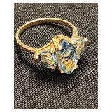 10 K gold ring with 3 Topaz stones Marquis style.