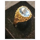 10 K gold ring with Blue Zircon stone.  Estate