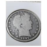 1897 Silver Barber Half dollar coin.  Look at the