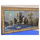 Vintage Reverse painting of moonlit castle , nuce