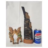 Wood carved elves and carved water Buffalo horn