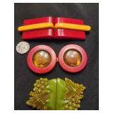 3 Bakelite interlocking belt buckles.  Deco.