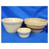3 Stoneware mixing bowls.  2 Wattware and 1