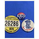 1935 Fishing License pin back  Button , IKE\DICK