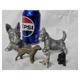 5 Metal Dog Figures - 3 Scottish Terriers , 1