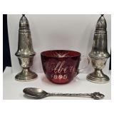 Lot - Crown Sterling Silver Salt and Pepper