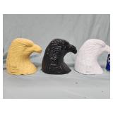 3 Aluminum Eagle Heads.  6.5" H.  Yellow one has