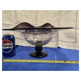 MCM wide rim pedestal bowl with glass webbing on