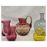 4 Mid-century Blown Glass Pitchers and 1