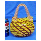 Art glass purse unknown maker.    9" H.  Look at
