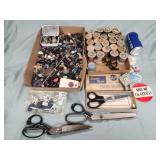 Vintage spools Silk thread, pinking shears,