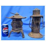 Cast iron pagoda style outdoor votive holder and