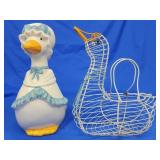 Ceramic Mother Goose cookie jar and Wire Goose