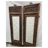 2 Asian carved panels with cloth  inserts
