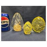 3 Egg Shaped Paperweights , swirl  pattern in