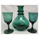 Emerald Green Blown Glass Wine / Liquor set  6.5'