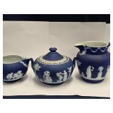 3 Jasperware Wedgwood pieces sugar,  creamer,