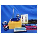 Globe pen holder, cross pens. Sheaffer pen and
